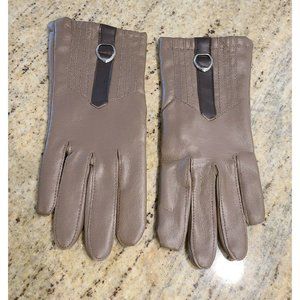 Vintage Faux Leather Vinyl Acrylic Knit  Lined 9" Driving Gloves Brown Women's L
